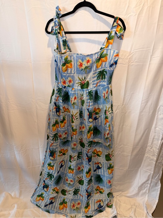 True Destinations Dresses & Skirts - Blue Tropical Print Maxi Dress with Tie Straps